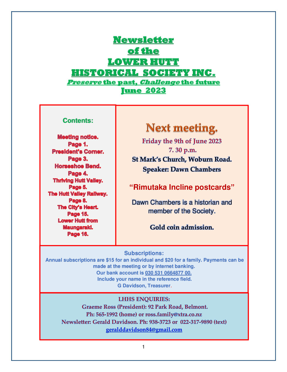 Newsletter of the Lower Hutt Historical Society