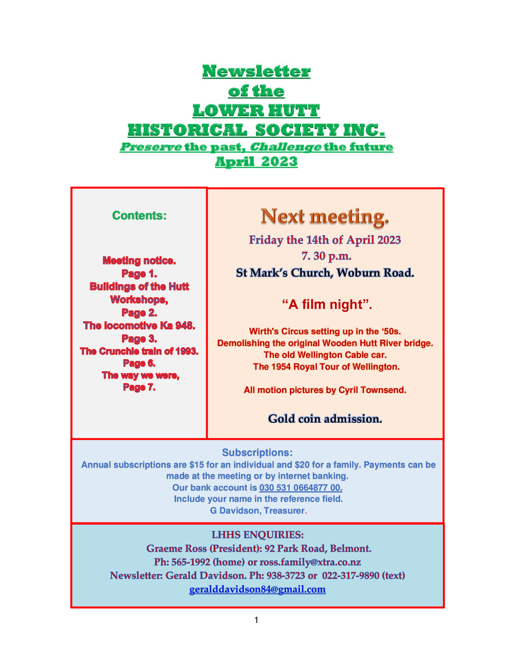 Newsletter of the Lower Hutt Historical Society