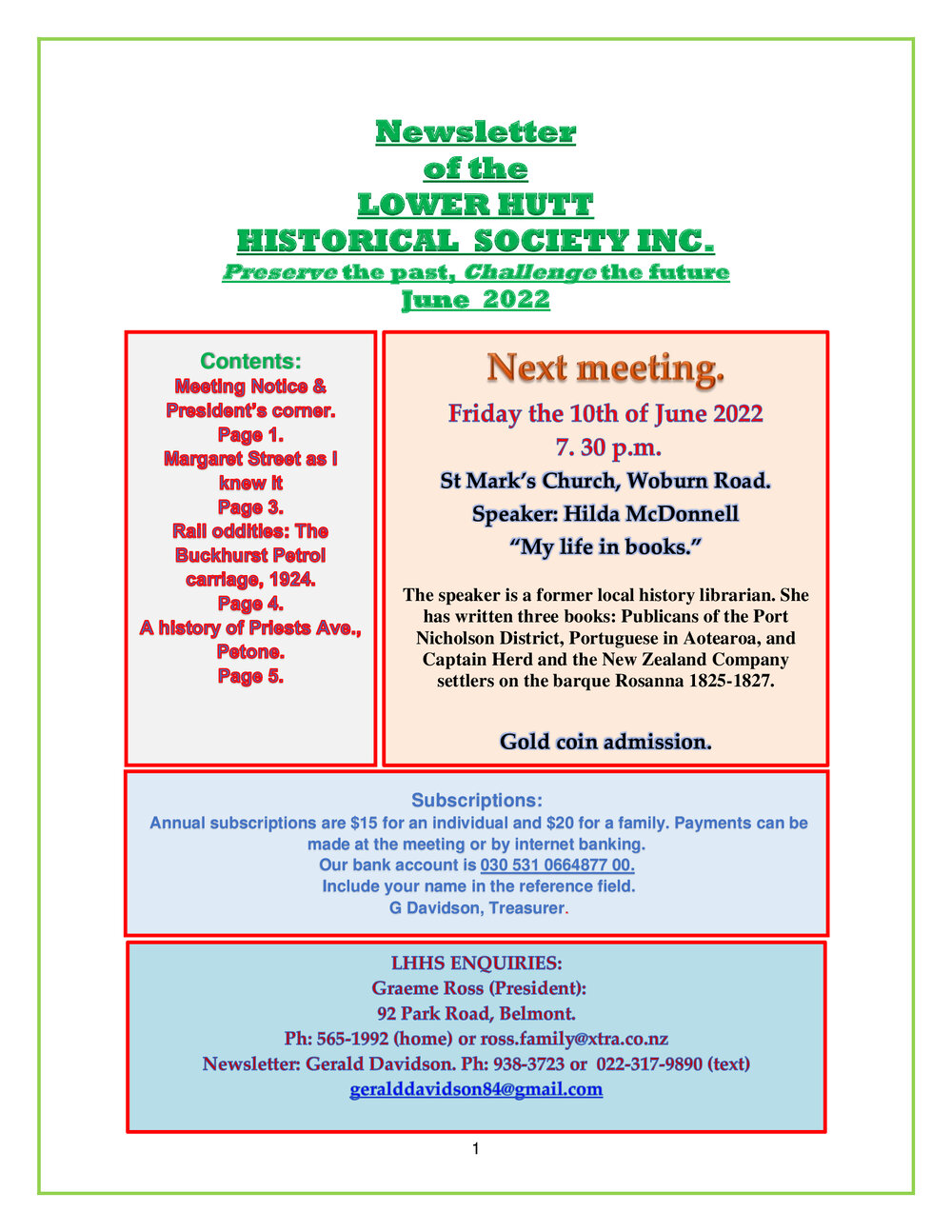 Newsletter of the Lower Hutt Historical Society