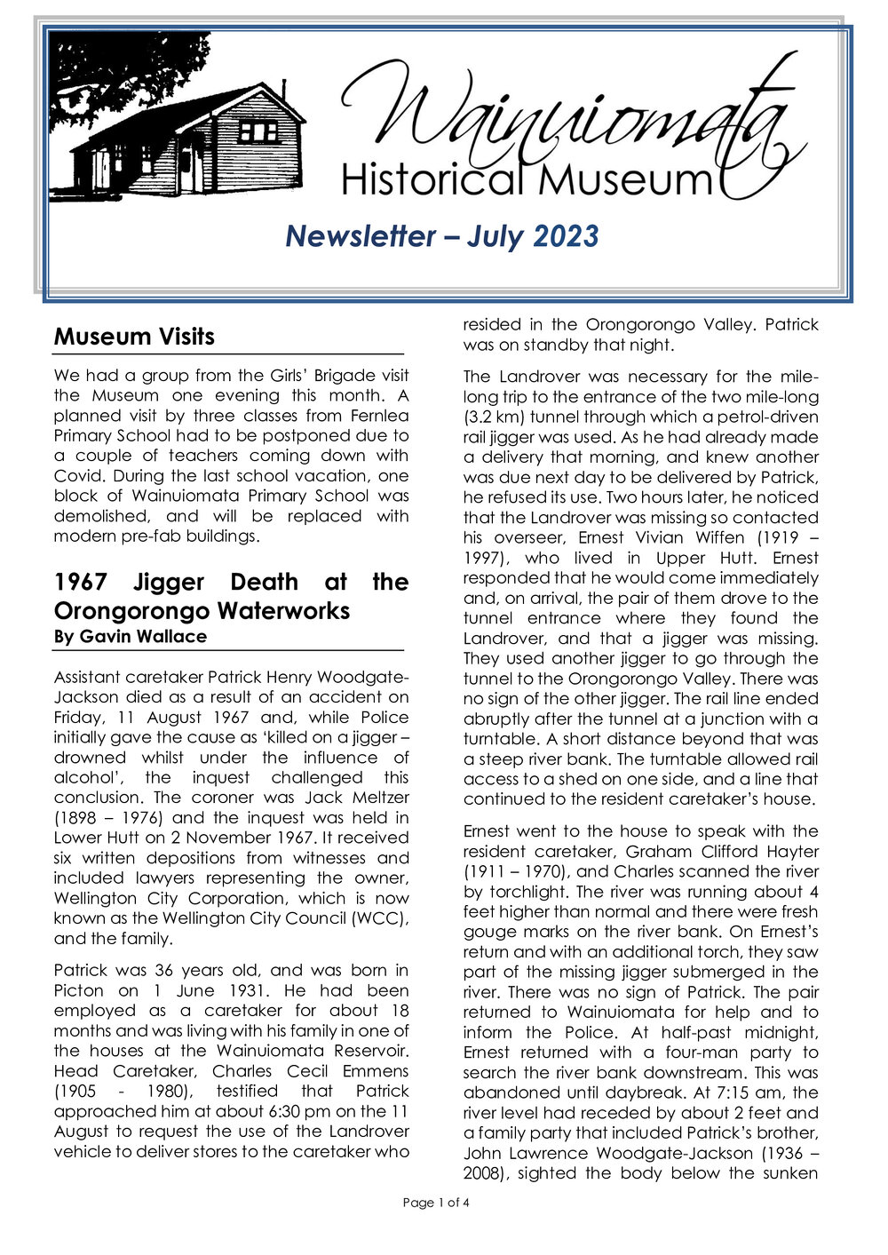 Newsletter (Wainuiomata Historical Museum) July 2023