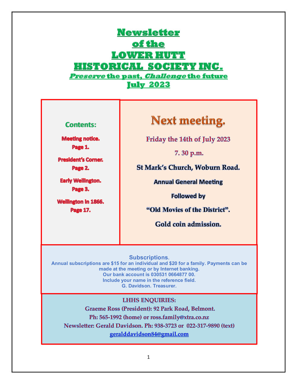 Newsletter of the Lower Hutt Historical Society
