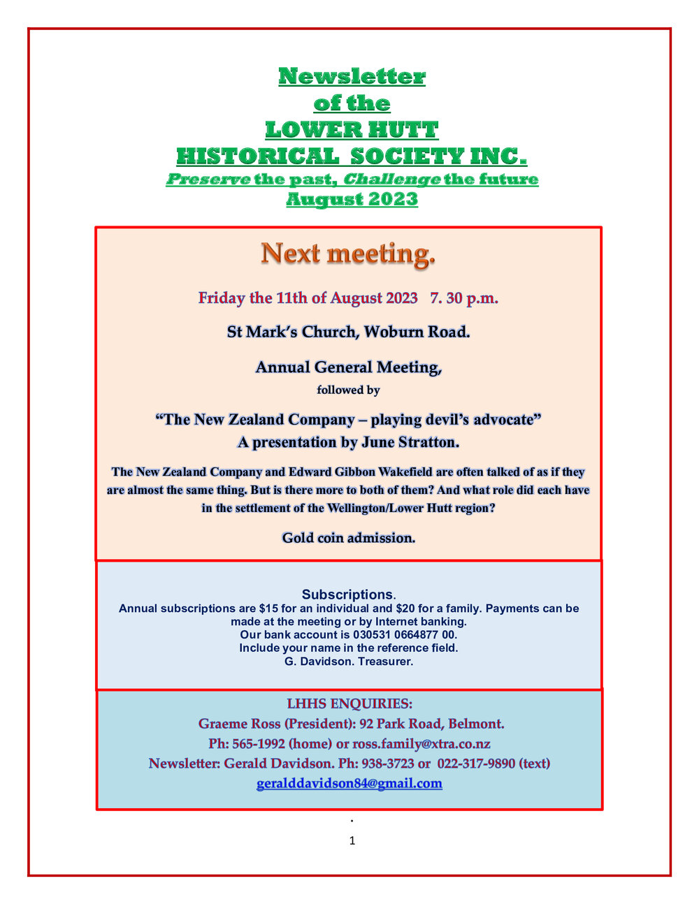Newsletter of the Lower Hutt Historical Society