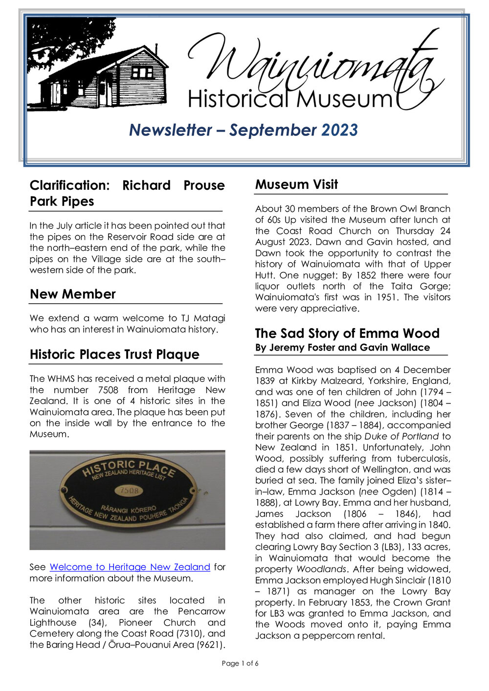 Newsletter (Wainuiomata Historical Museum) September 2023