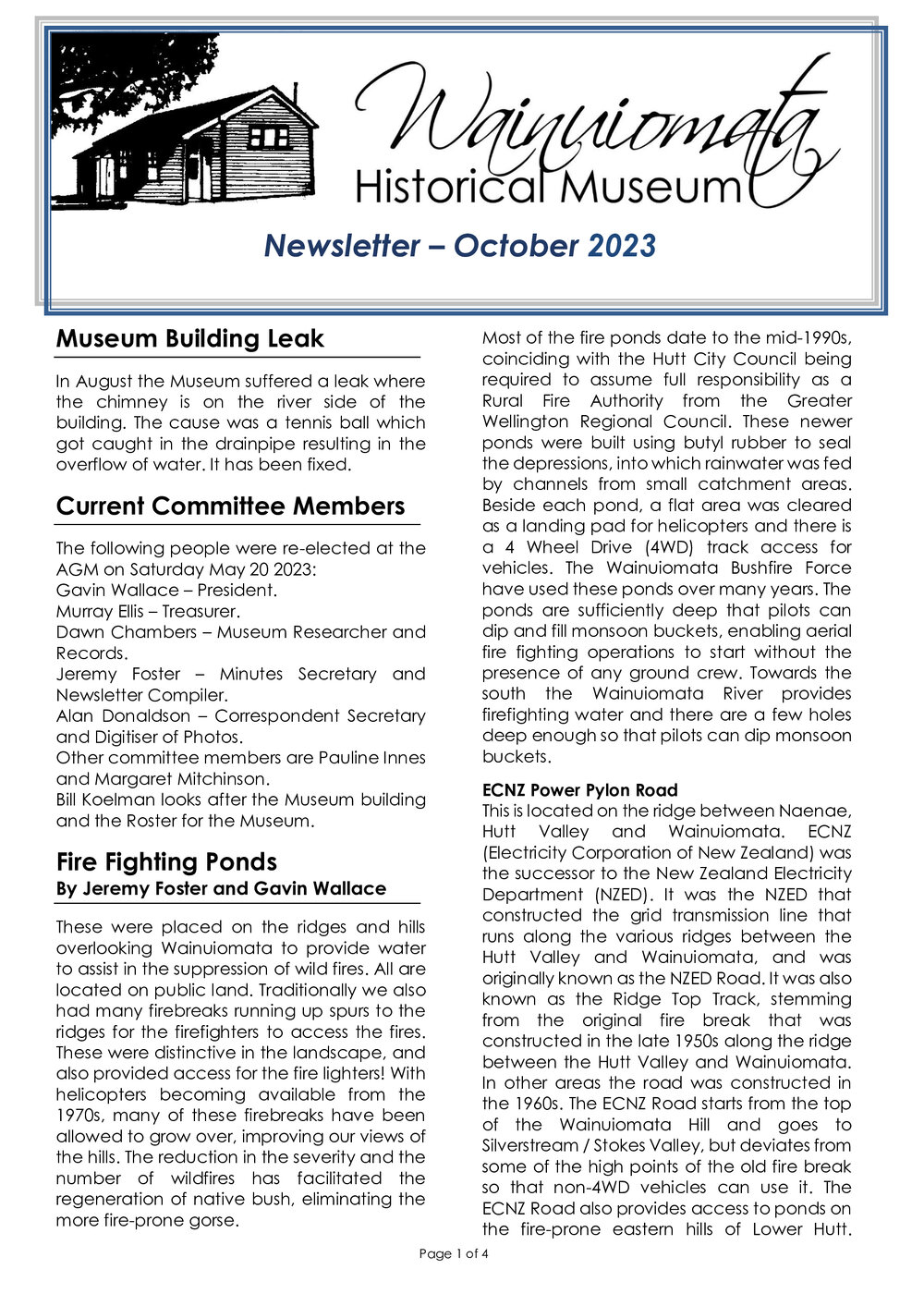 Newsletter (Wainuiomata Historical Museum) October 2023