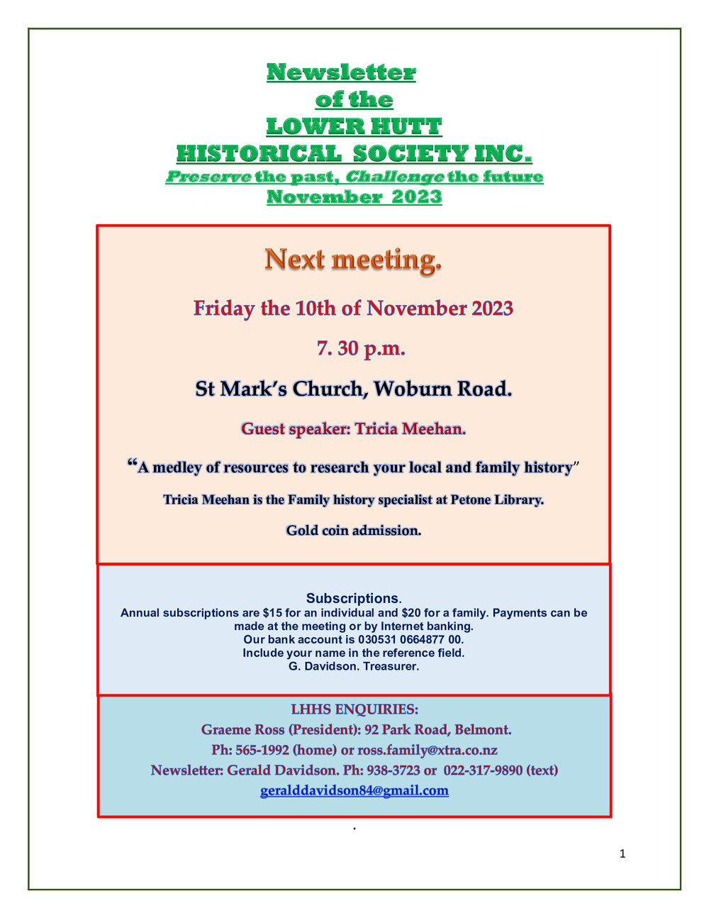 Newsletter of the Lower Hutt Historical Society (Nov 2023)