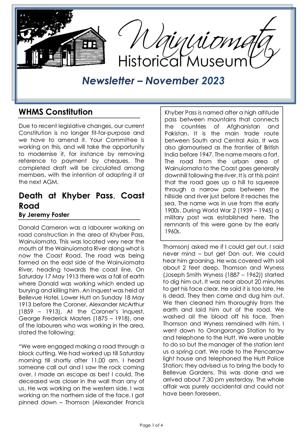 Newsletter (Wainuiomata Historical Museum) November 2023