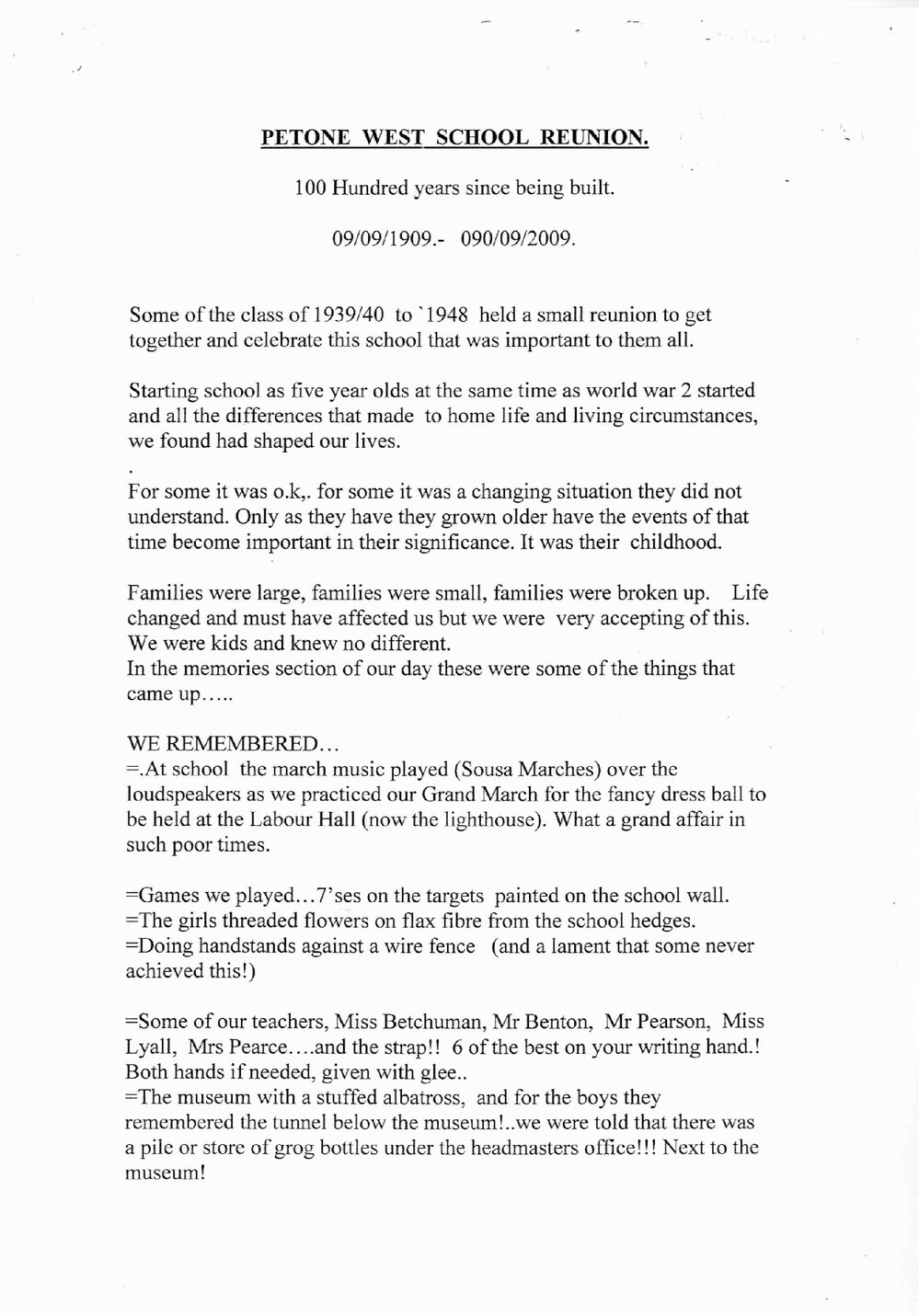 Petone West School reunion 1909-2009