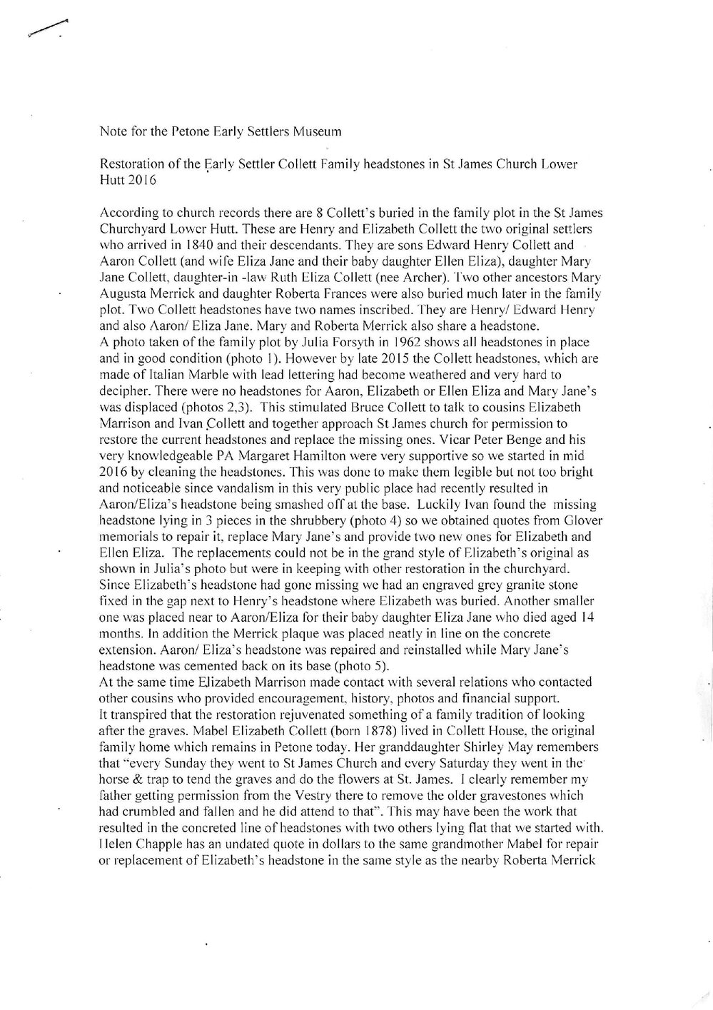 Restoration of the early settler Collett family headstones in St. James Church, Lower Hutt