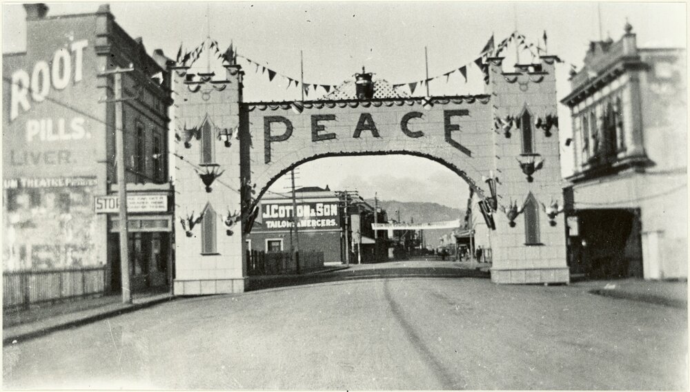W.W.I peace celebrations : [peace towers, Jackson Street]