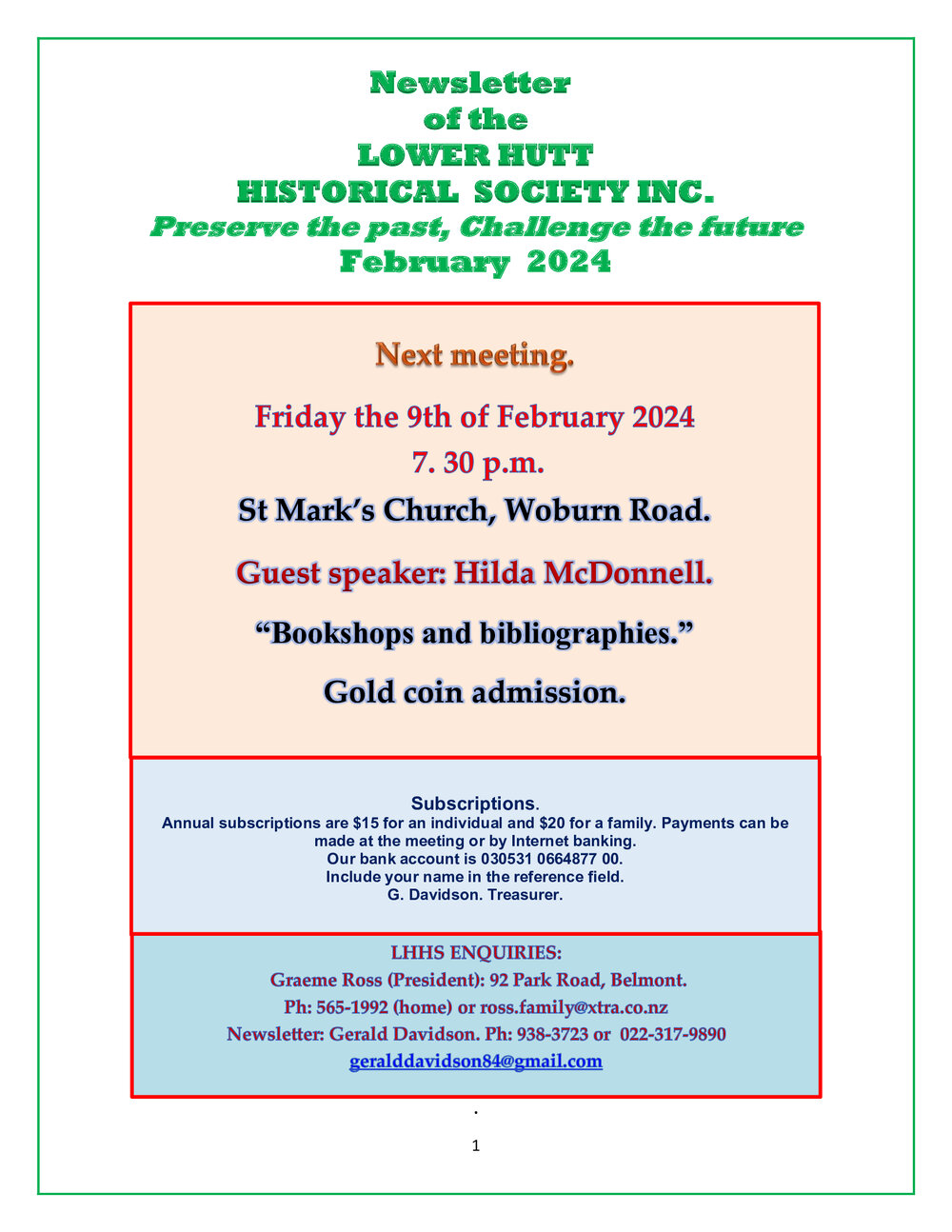 Newsletter of the Lower Hutt Historical Society (Feb 2024)