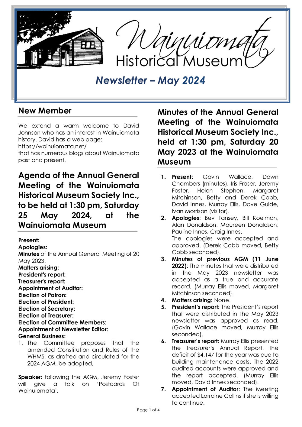 Newsletter (Wainuiomata Historical Museum) May 2024
