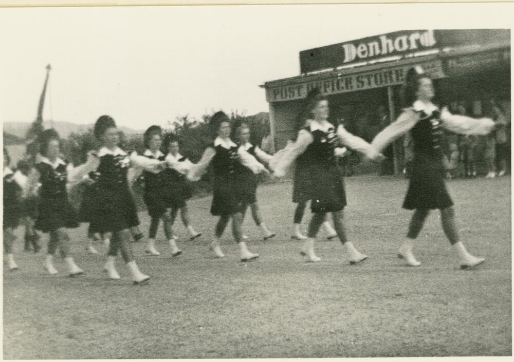 1949 Christmas parade: girls marching