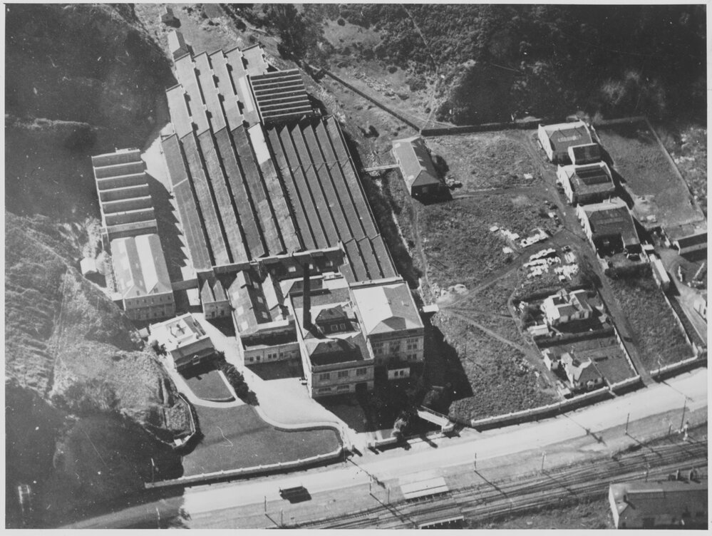 Woollen mills: exterior, arial view