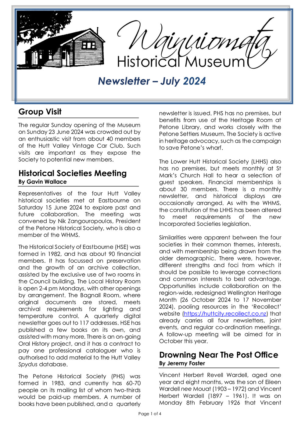 Newsletter (Wainuiomata Historical Museum Society) July 2024