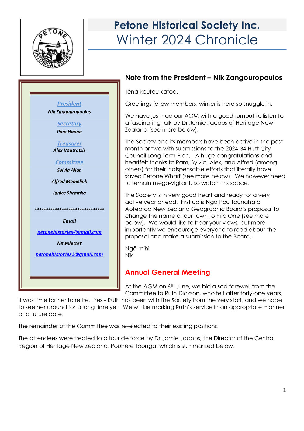 Chronicle (Petone Historical Society) Winter 2024