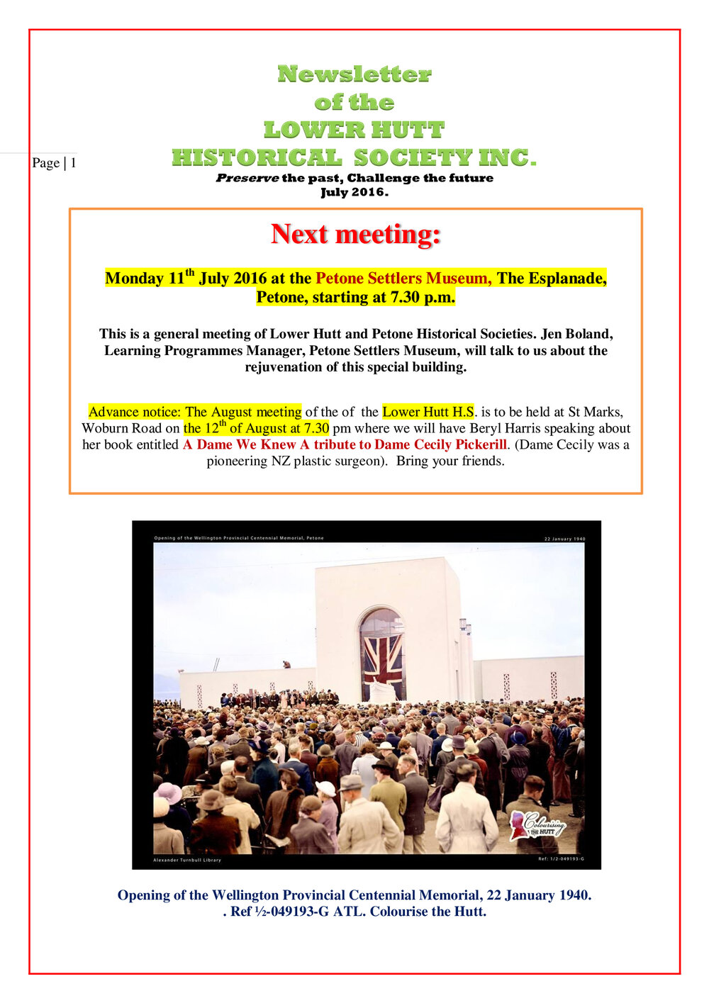 Newsletter of the Lower Hutt Historical Society 