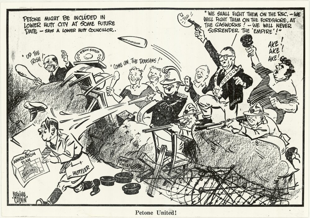 Petone united! cartoon / drawn by Neville Colvin.