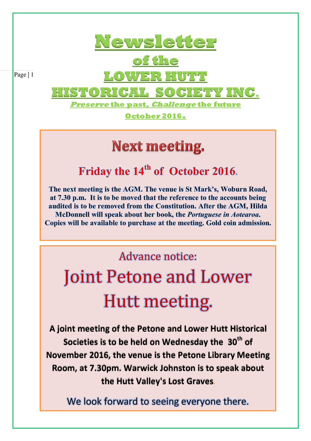 Newsletter of the Lower Hutt Historical Society