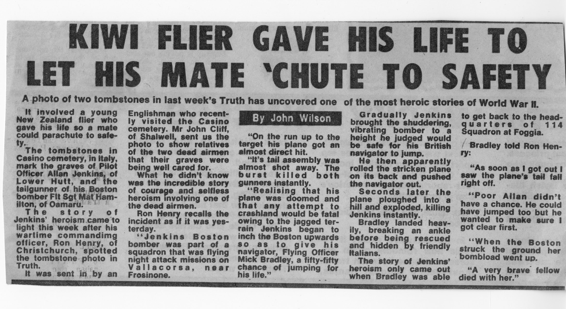 Article from November, 1944.  
Jenkins family collection.