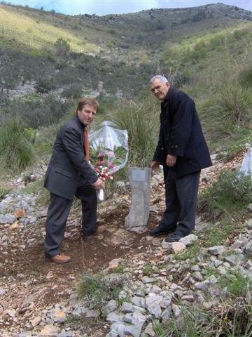 The spot where the plane went down.  The local Mayor and Luigi Ceci's son (the family who saw the plane crash) put a memorial on the hill.  
Supplied by the Jenkins famiy.