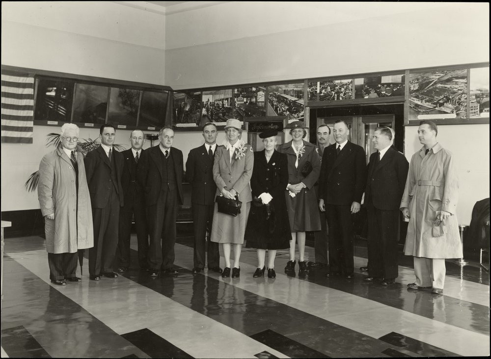 Eleanor Roosevelt at the Ford Factory in Seaview, 30 August 1943. 