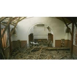 Laings Road Methodist Church demolition (c) : interior sanctuary arch and front nave