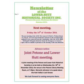 Newsletter of the Lower Hutt Historical Society