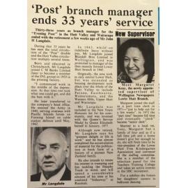 'Post' branch manager ends 33 years' service