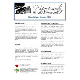 Newsletter (Wainuiomata Historical Museum) August 2016