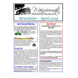 Newsletter (Wainuiomata Historical Museum) April 2009