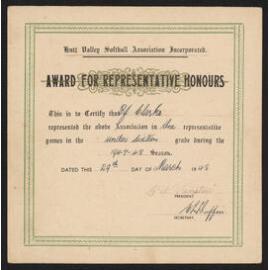 Award for Representative Honours