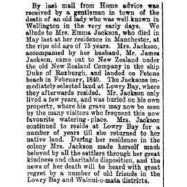 Emma Jackson: obituary 1888 