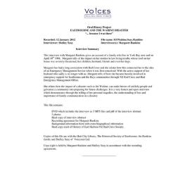 Eastbourne and the Wahine disaster:  oral history project: Margaret Rankine. Summary and abstract.