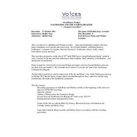 Eastbourne and the Wahine disaster:  oral history project:  John and Valerie Malcolm.  Summary and abstract.