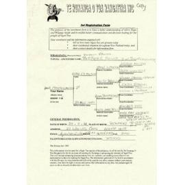 Iwi registration form relating to ancestor Paeroke Rawiri, Ngati Toa and genealogical chart of the Jenkins family from Kent.