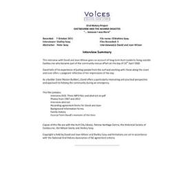 Eastbourne and the Wahine disaster:  oral history project:  David and Joan Milson. Summary and abstract