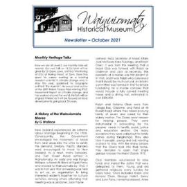 Newsletter (Wainuiomata Historical Museum) October 2021