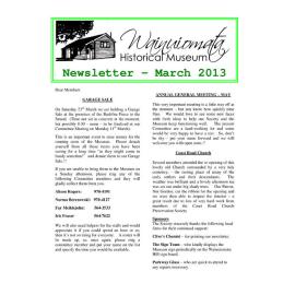 Newsletter (Wainuiomata Historical Museum) March 2013