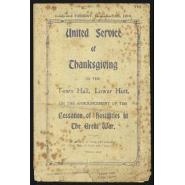 United Service of Thanksgiving in the Town Hall, Lower Hutt on the announcement of the cessation of hostilities in the Great War