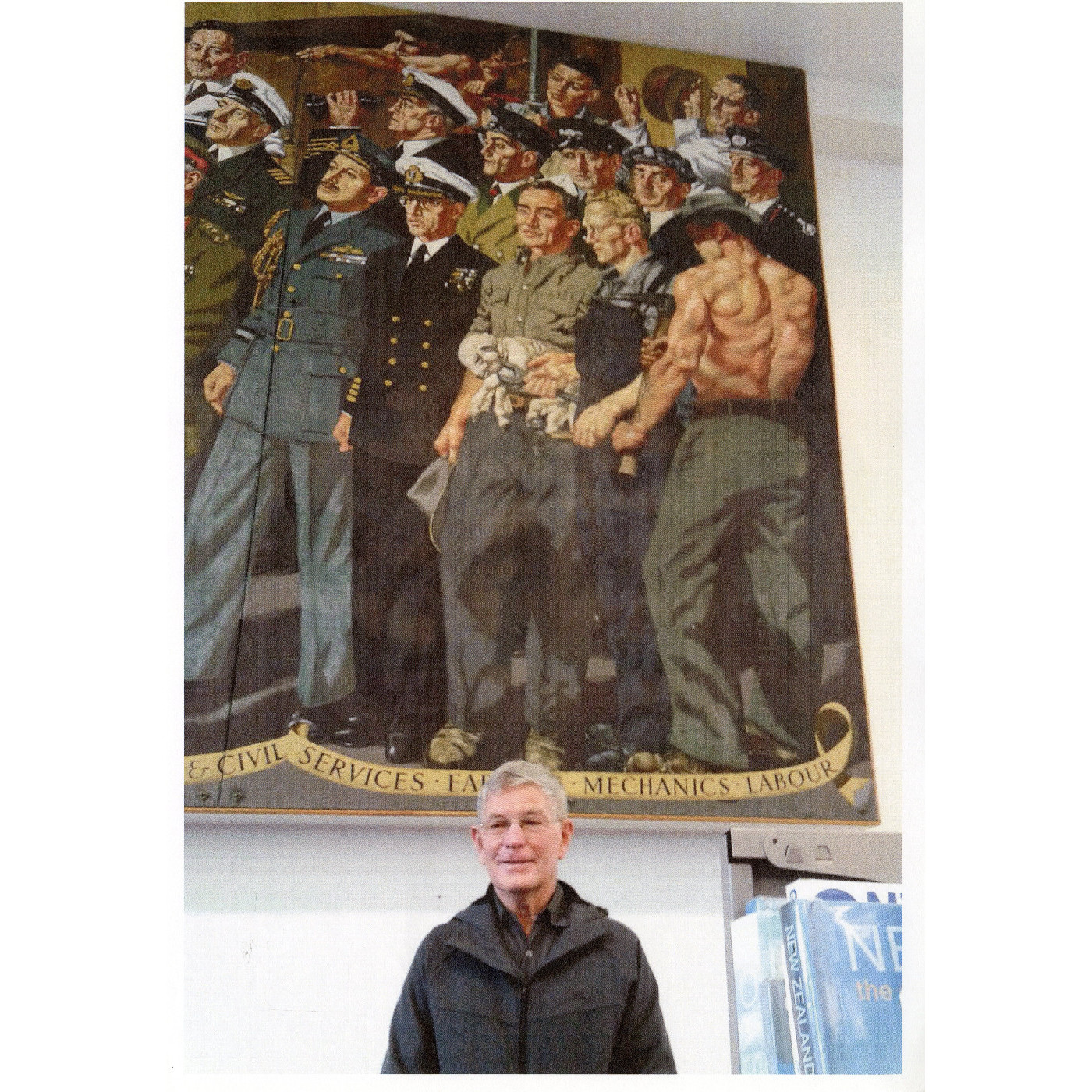 (Arthur) John Butt and the Leonard Mitchell mural at War Memorial Library.  File 2