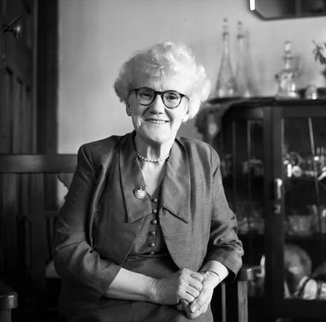 Annie Huggan, Mayor of Petone, September 1957. 

Hill, Morris James, 1929-2002 :Negatives of Wellington, and national events and personalities. Ref: 1/2-177292-F. Alexander Turnbull Library, Wellington, NZ. /records/23139944